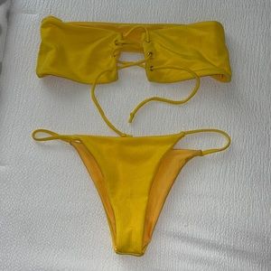 yellow bandeau shein bikini top and bottom